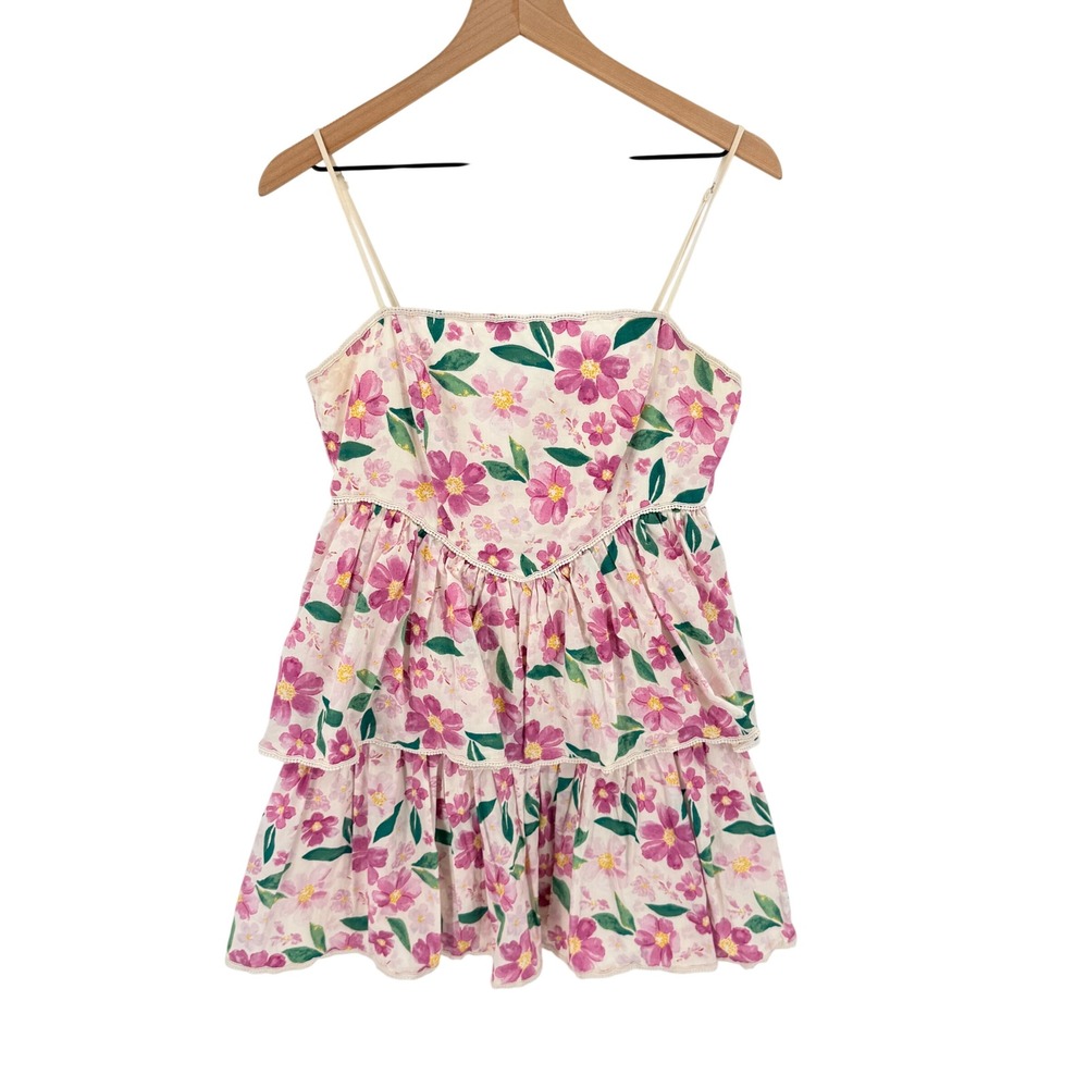 Altar'd State Floral Tiered Mini Dress Cream Pink‎ M Boho Cottagecore Sundress